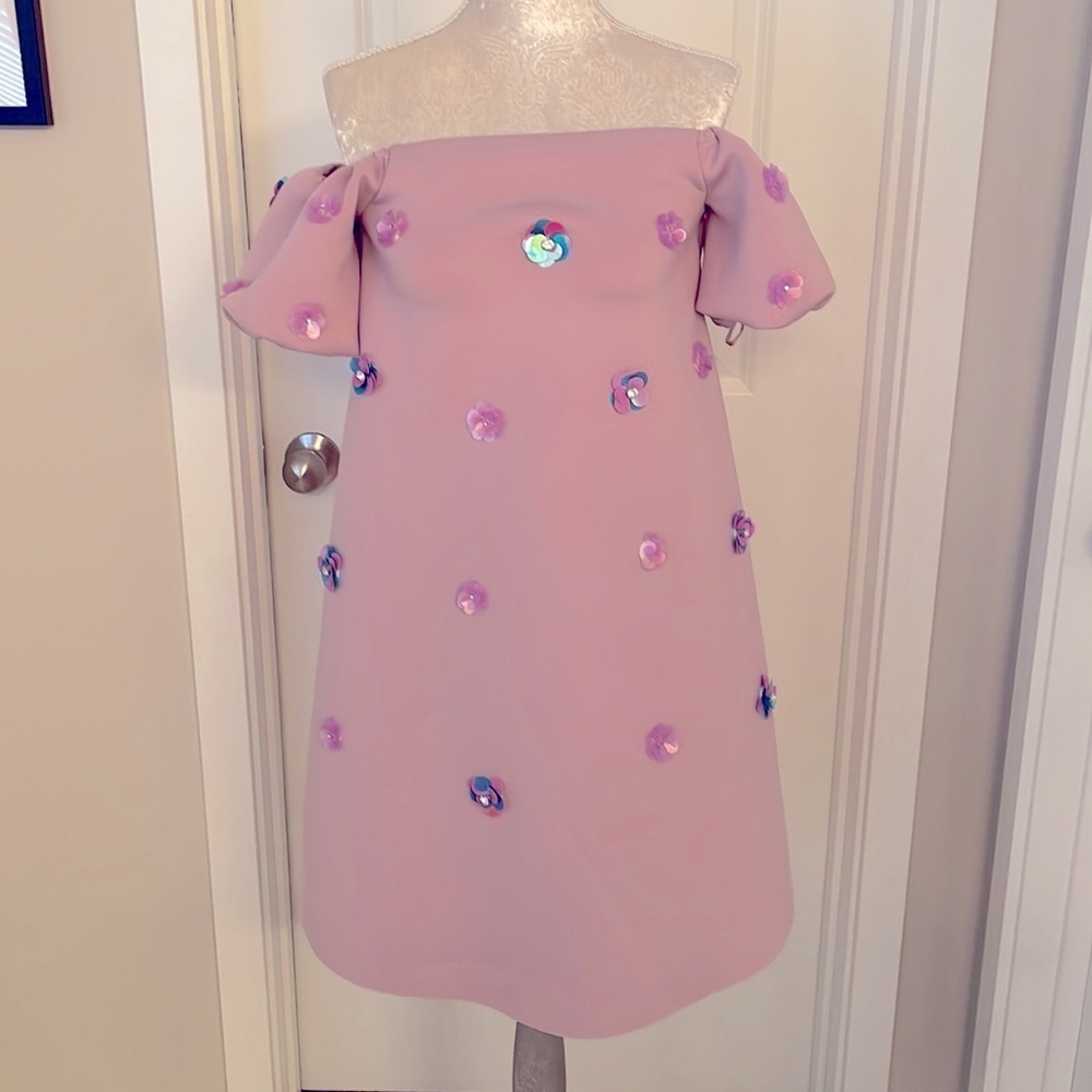 ASOS Maternity Pink flower sequins off shoulder dress